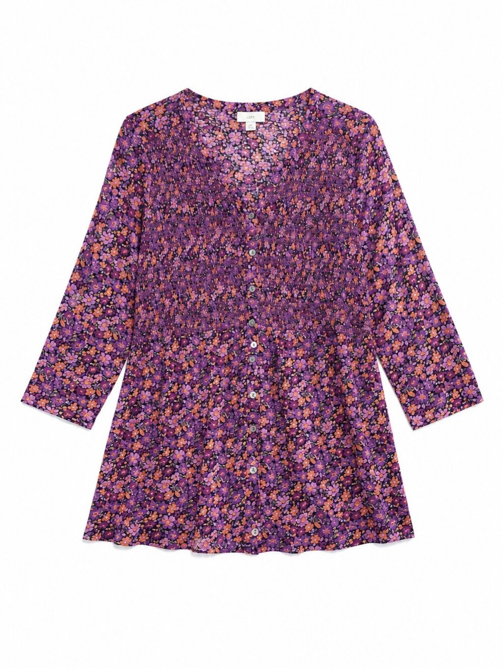J. Jill Purple Floral Button-Front Tunic Top